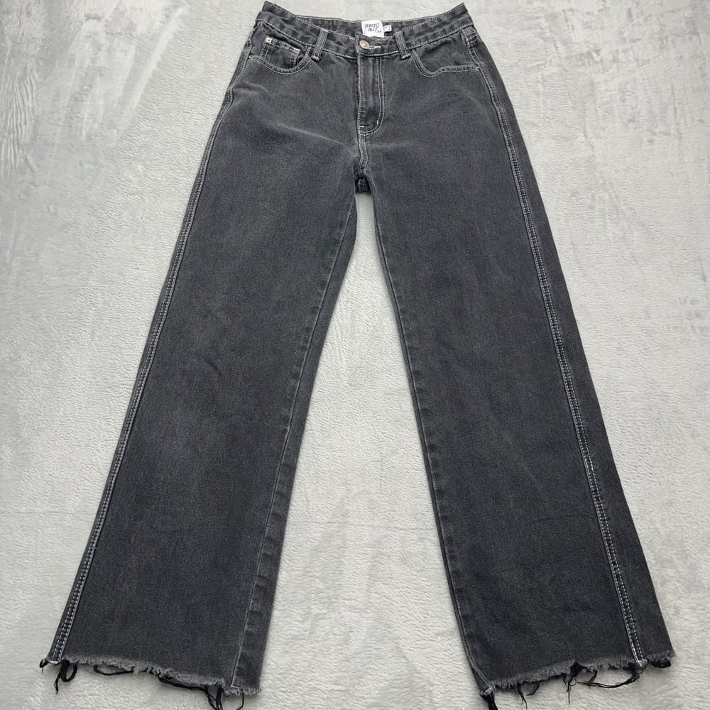 Princess Polly Women's Black Wide Leg Jeans Frayed Hem Size 4